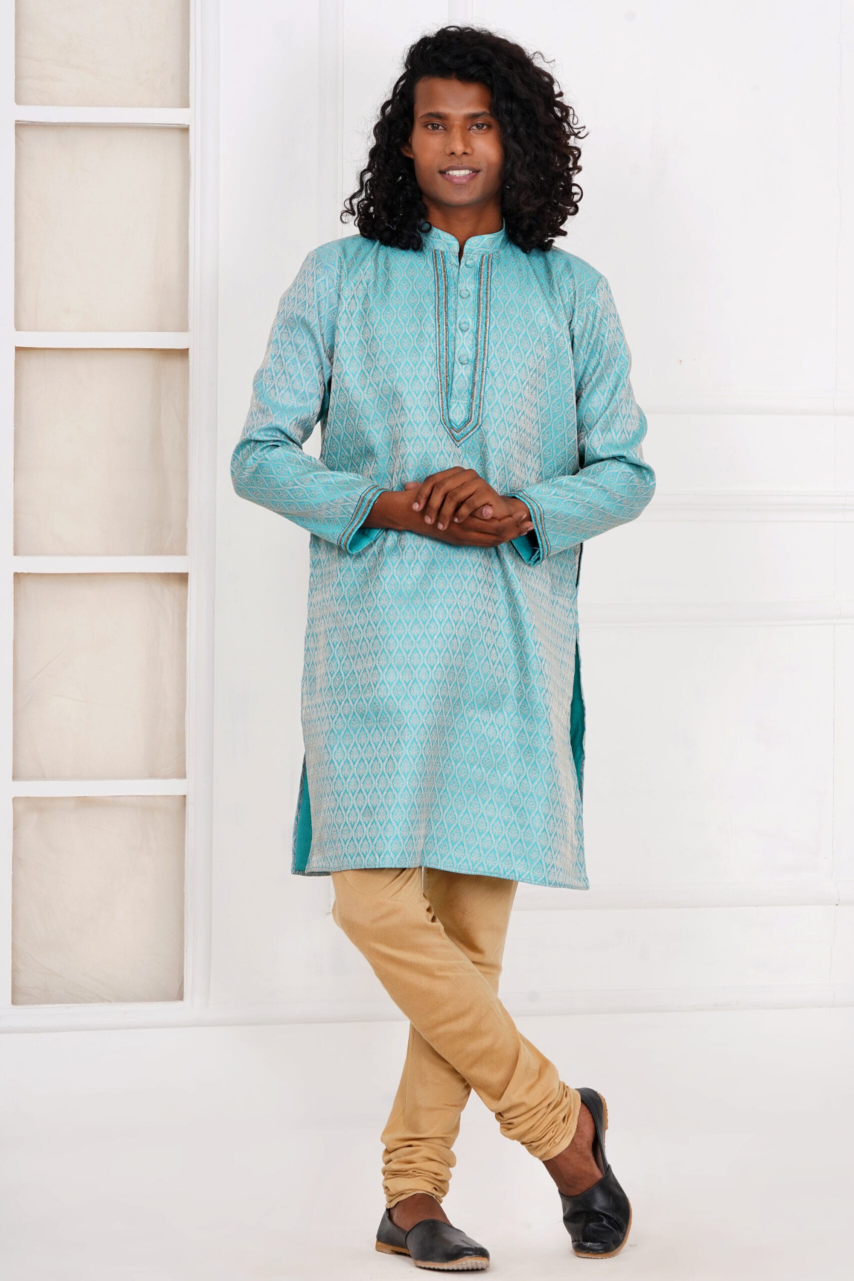 Elegant men's kurta set by House of Vyana, featuring a stylish and comfortable traditional design. Made from Brocade fabric with intricate detailing, perfect for festive occasions, weddings, and celebrations
