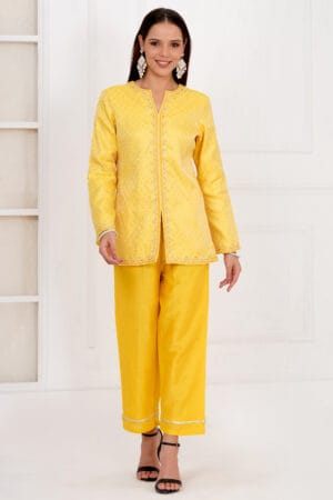 Hand embroidery yellow brocade jacket